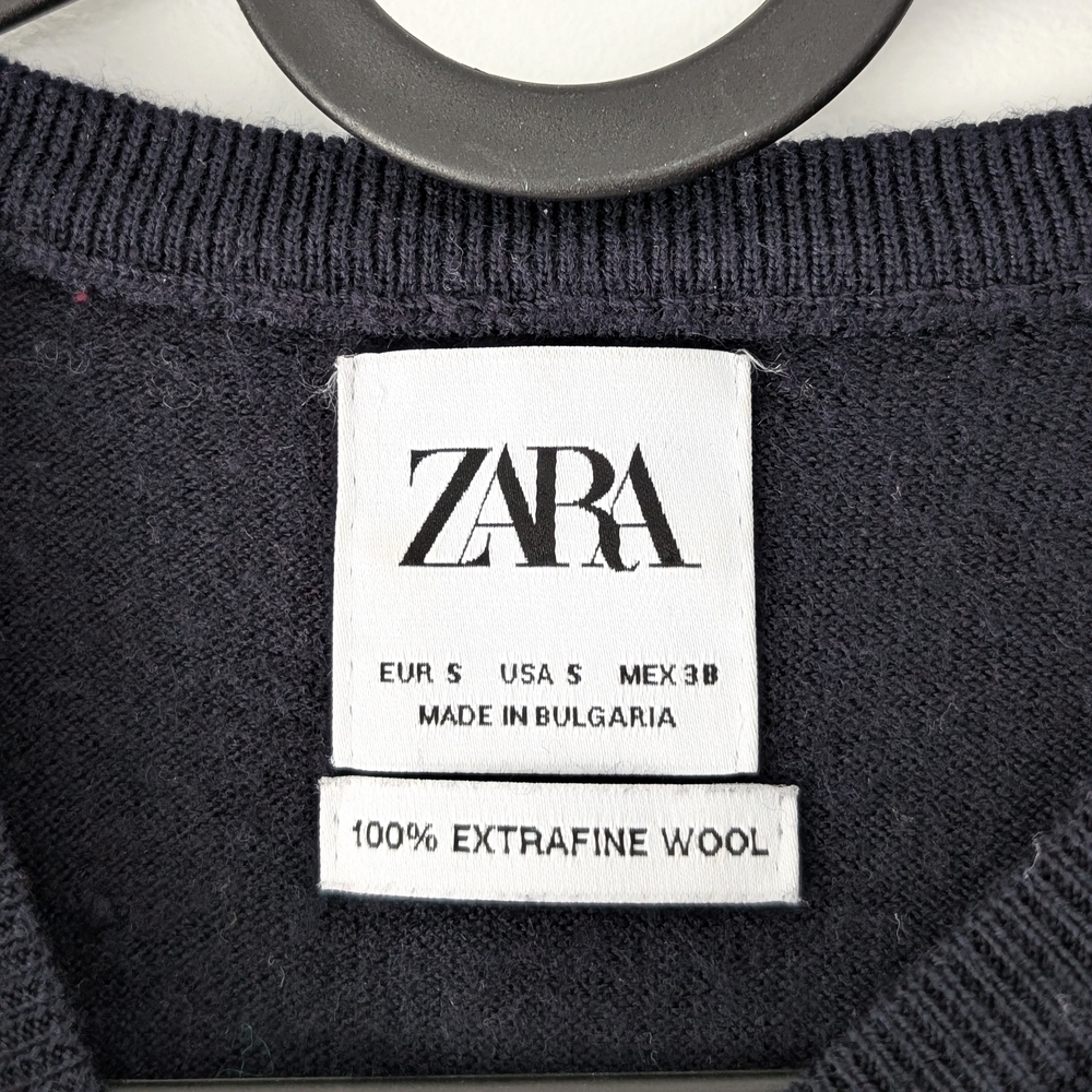Zara Women's 100% Extra Fine Wool Classic Soft Navy Crewneck Sweater Small (38) - Picture 3 of 6